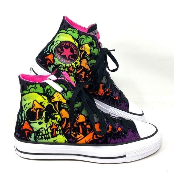 Converse Shoes - WORN ONCE - Hi-Top Neon Skull w/Velvet